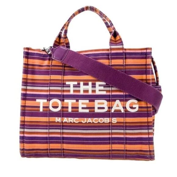 Marc Jacobs Luxury The Tote Bag Purple Striped Canvas *RARE* (MJXX141) - Picture 1 of 6